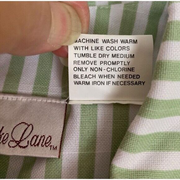 Vintage Penbrooke Lane Dress Womens 10 Green White Striped Button Up Belted Midi - Picture 10 of 12